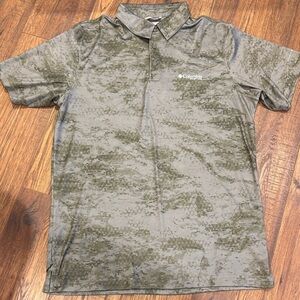 Columbia PFG Green Camouflage Polo Shirt Medium M Omni shade